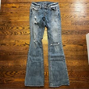American Eagle Outfitters Distressed Light Blue Flare Jeans